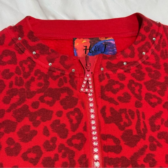 Vintage H & J Red leopard print zip up cardigan size Small - Picture 5 of 8